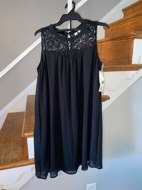 Tacera Black Sleeveless Lace Yoke Mini Dress